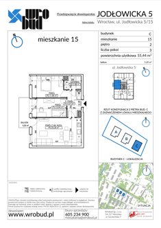 Mieszkanie, 55,44 m², 3 pokoje, 2 piętro, oferta nr C15