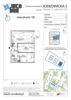 Mieszkanie, 55,66 m², 3 pokoje, 2 piętro, oferta nr C18