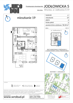 Mieszkanie, 58,18 m², 3 pokoje, 2 piętro, oferta nr C19