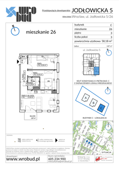 Mieszkanie, 58,18 m², 3 pokoje, 3 piętro, oferta nr C26