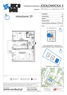 Mieszkanie, 55,44 m², 3 pokoje, 4 piętro, oferta nr C29