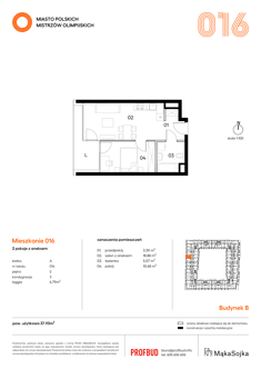 Mieszkanie, 37,93 m², 2 pokoje, 2 piętro, oferta nr A016