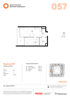 Mieszkanie, 37,81 m², 2 pokoje, 1 piętro, oferta nr B057