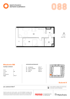 Mieszkanie, 51,68 m², 2 pokoje, 1 piętro, oferta nr C088