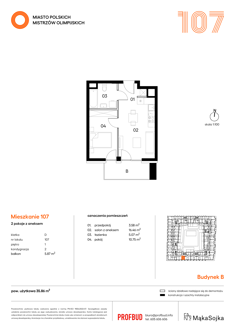 Mieszkanie, 35,87 m², 2 pokoje, 1 piętro, oferta nr D107