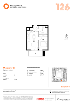 Mieszkanie, 35,86 m², 2 pokoje, 1 piętro, oferta nr E126