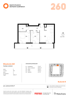 Mieszkanie, 54,36 m², 3 pokoje, 2 piętro, oferta nr H260