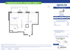 Mieszkanie, 43,58 m², 2 pokoje, 8 piętro, oferta nr 119