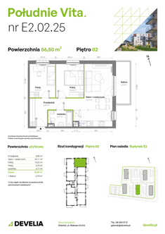 Mieszkanie, 56,49 m², 3 pokoje, 2 piętro, oferta nr E2.02.25