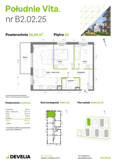 Mieszkanie, 56,49 m², 3 pokoje, 2 piętro, oferta nr B2.02.25