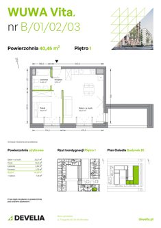 Mieszkanie, 40,45 m², 2 pokoje, 1 piętro, oferta nr B.01.02.03