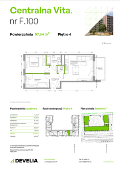 Mieszkanie, 57,64 m², 3 pokoje, 4 piętro, oferta nr F.100