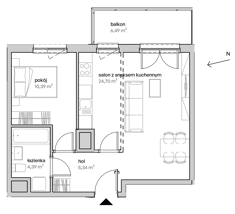 Mieszkanie, 44,82 m², 2 pokoje, 4 piętro, oferta nr A/04/047