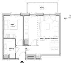 Mieszkanie, 44,92 m², 2 pokoje, 4 piętro, oferta nr A/04/049