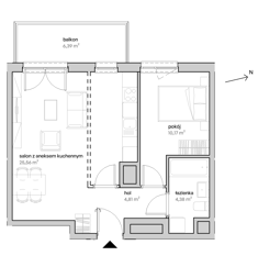 Mieszkanie, 44,92 m², 2 pokoje, 4 piętro, oferta nr A/04/053