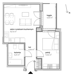 Mieszkanie, 39,67 m², 2 pokoje, 4 piętro, oferta nr A/04/055