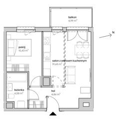 Mieszkanie, 39,52 m², 2 pokoje, 1 piętro, oferta nr D/01/210