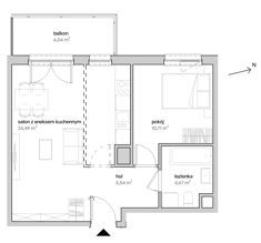 Mieszkanie, 45,41 m², 2 pokoje, 2 piętro, oferta nr E/02/263