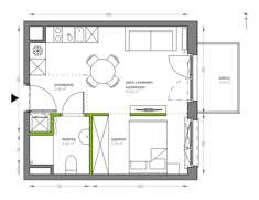 Mieszkanie, 30,63 m², 2 pokoje, 1 piętro, oferta nr F/078