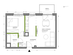 Mieszkanie, 44,42 m², 2 pokoje, 3 piętro, oferta nr G/027