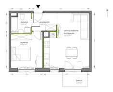 Mieszkanie, 43,43 m², 2 pokoje, 4 piętro, oferta nr G/062