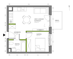 Mieszkanie, 36,19 m², 2 pokoje, 1 piętro, oferta nr G/079