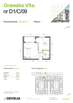 Mieszkanie, 38,36 m², 2 pokoje, 1 piętro, oferta nr D1/C/09