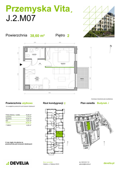 Mieszkanie, 38,60 m², 2 pokoje, 2 piętro, oferta nr J.2.M07