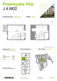 Mieszkanie, 55,25 m², 2 pokoje, 4 piętro, oferta nr J.4.M02