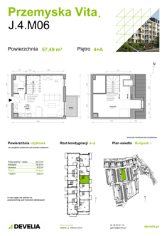 Mieszkanie, 57,49 m², 2 pokoje, 4 piętro, oferta nr J.4.M06