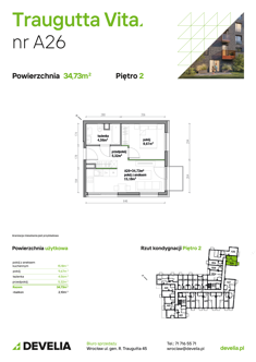 Mieszkanie, 34,73 m², 2 pokoje, 2 piętro, oferta nr A26