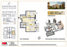 Mieszkanie, 45,97 m², 2 pokoje, 2 piętro, oferta nr B2.7