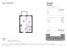 Apartament inwestycyjny, 34,08 m², 2 pokoje, 1 piętro, oferta nr 1.A.1.14