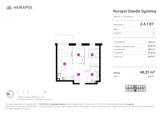 Mieszkanie, 48,51 m², 2 pokoje, 1 piętro, oferta nr 2.A.1.07