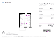 Mieszkanie, 37,55 m², 2 pokoje, 1 piętro, oferta nr 2.A.1.15