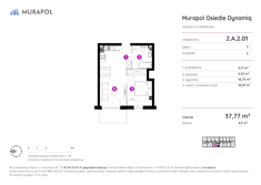 Mieszkanie, 37,77 m², 2 pokoje, 2 piętro, oferta nr 2.A.2.01