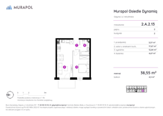 Mieszkanie, 38,55 m², 2 pokoje, 2 piętro, oferta nr 2.A.2.13