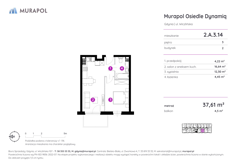 Mieszkanie, 37,61 m², 2 pokoje, 3 piętro, oferta nr 2.A.3.14