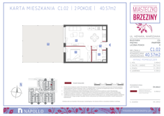 Mieszkanie, 40,57 m², 2 pokoje, parter, oferta nr C1.02