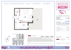 Mieszkanie, 49,36 m², 2 pokoje, parter, oferta nr C1.08