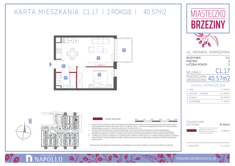 Mieszkanie, 40,57 m², 2 pokoje, 1 piętro, oferta nr C1.17