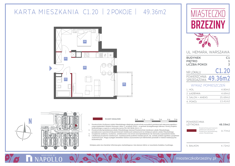 Mieszkanie, 49,36 m², 2 pokoje, 1 piętro, oferta nr C1.20