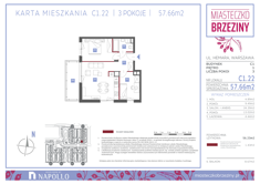 Mieszkanie, 57,66 m², 3 pokoje, 1 piętro, oferta nr C1.22