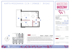 Mieszkanie, 39,52 m², 2 pokoje, 2 piętro, oferta nr C1.24