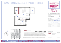 Mieszkanie, 49,36 m², 2 pokoje, 2 piętro, oferta nr C1.31