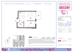 Mieszkanie, 39,52 m², 2 pokoje, 1 piętro, oferta nr C2.11