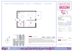 Mieszkanie, 40,57 m², 2 pokoje, 1 piętro, oferta nr C2.12