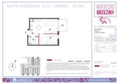 Mieszkanie, 39,52 m², 2 pokoje, 1 piętro, oferta nr C2.13