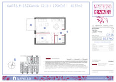 Mieszkanie, 40,57 m², 2 pokoje, 1 piętro, oferta nr C2.16