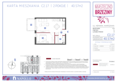 Mieszkanie, 40,57 m², 2 pokoje, 1 piętro, oferta nr C2.17